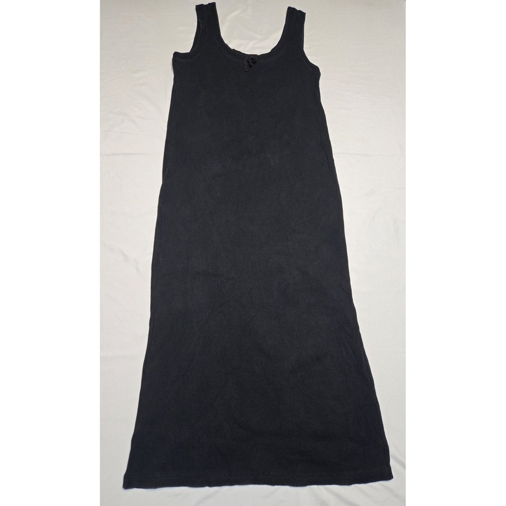 Lauren Ralph Lauren Ribbed Cotton Tank Maxi Dress Slit VTG Black Large Classic
